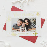 Whimsical Snowflakes Photo Overlay Merry Christmas Foil Holiday Card<br><div class="desc">Merry Christmas! Send warm wishes to family and friends with this gold foil Christmas card. It features whimsical snowflakes and modern calligraphy. Personalise this photo Christmas card by adding your own details. This snowflakes Christmas photo card is available in other colours and cardstock.</div>