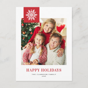 Whimsical Snowflakes Red Holiday Photo Postcard