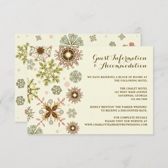 Whimsical Snowflakes Wedding Details/Accommodation Invitation (Front/Back)