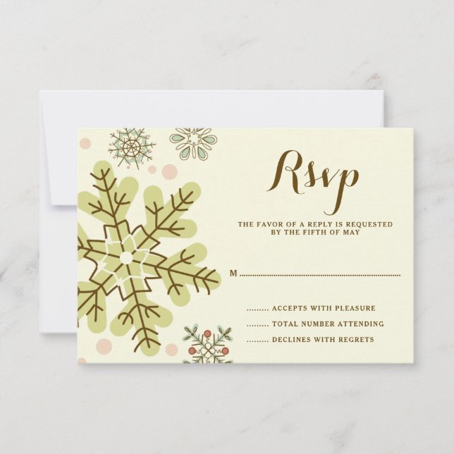 Whimsical Snowflakes Wedding RSVP Card (Front)
