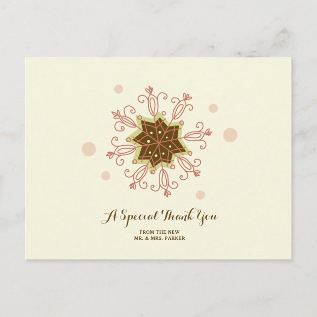 Whimsical Snowflakes Wedding Thank You Postcard (Front)