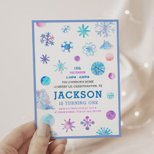 Whimsical Snowflakes Winter Kids Birthday Party Invitation