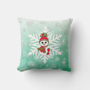 Whimsical Snowman and Snowflake Holiday Decor Cushion
