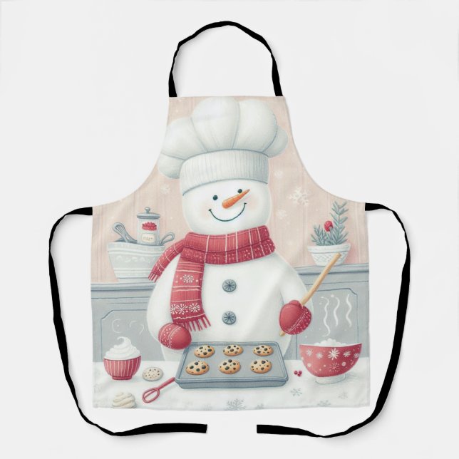 Whimsical Snowman Christmas Apron – Holiday Baking (Front)