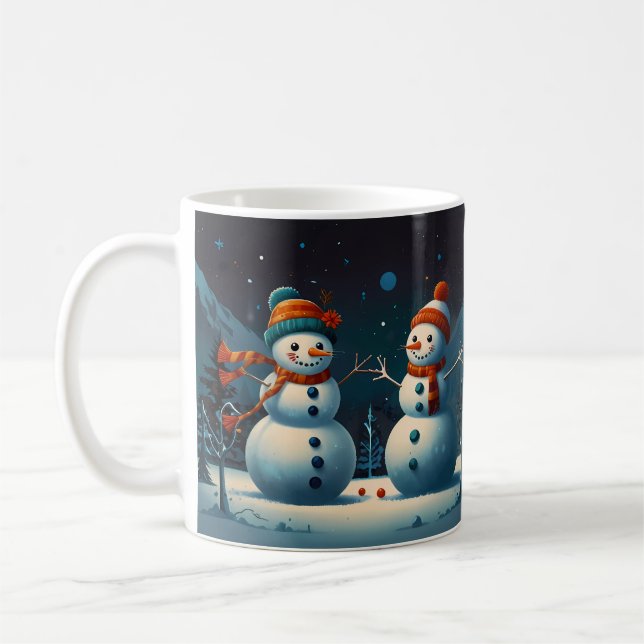 Whimsical Snowman Christmas Artwork Coffee Mug (Left)