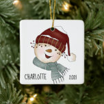 Whimsical Snowman Custom Photo Christmas  Ceramic Ornament<br><div class="desc">Whimsical Snowman Custom Photo Christmas Ceramic Ornament - Adorable whimsical snowman is all decked out in his winter best. Most importantly your adorable photo is featured on the back of the ornament. You can easily customise our high quality template to make it your own by using our design tool. If...</div>