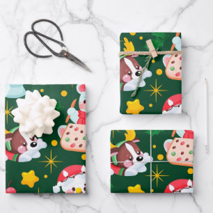Whimsical Snowman & Dog Christmas Animal Lovers Wrapping Paper Sheet