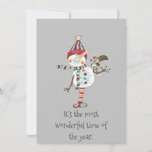 Whimsical Snowman Elf Holiday Card