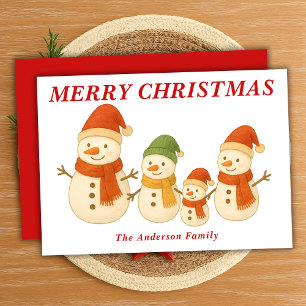 Whimsical Snowman Family with Scarves Christmas Holiday Card