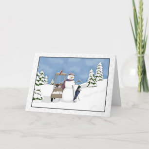 Whimsical Snowman Golf Holiday Card