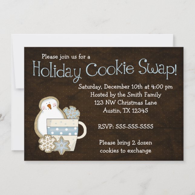 Whimsical Snowman Holiday Cookie Swap Invitations (Front)
