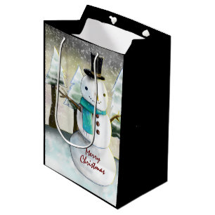 Whimsical Snowman in Winter Christmas Drawing Medium Gift Bag
