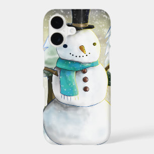 Whimsical Snowman in Winter Christmas Scene