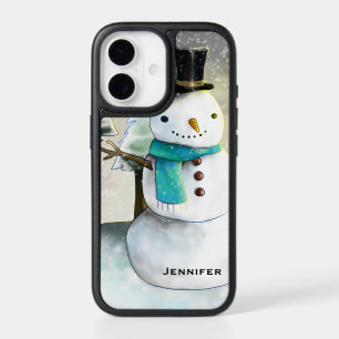 Whimsical Snowman in Winter Christmas Scene