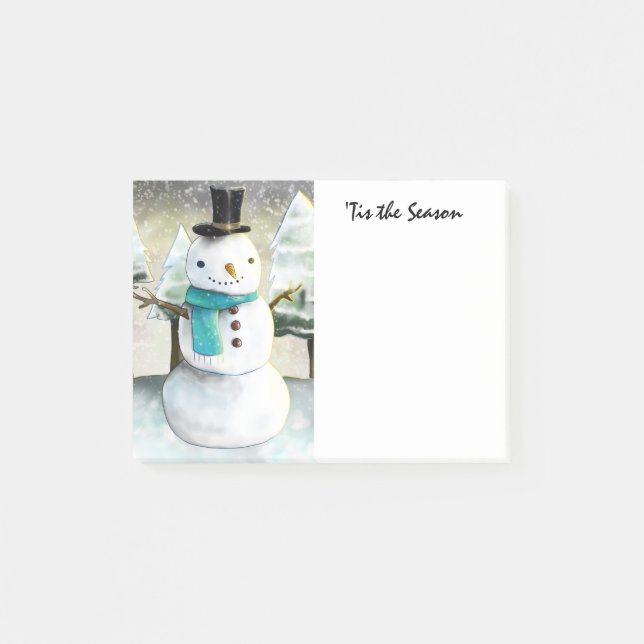 Whimsical Snowman in Winter Christmas Scene Post-it Notes (Front)