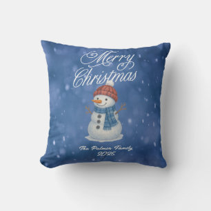 Whimsical Snowman Merry Christmas Cushion