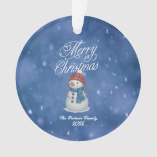 Whimsical Snowman Merry Christmas Ornament