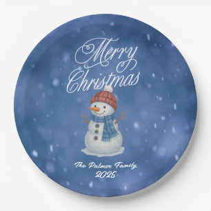 Whimsical Snowman Merry Christmas Paper Plate