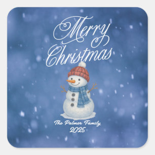 Whimsical Snowman Merry Christmas Square Sticker