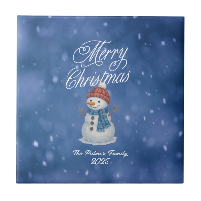 Whimsical Snowman Merry Christmas Tile (Front)