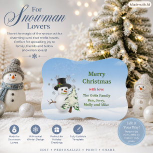 Whimsical Snowman White Christmas Holiday Card