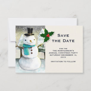 Whimsical Snowman Winter Scene Christmas Drawing Save The Date