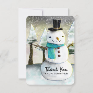 Whimsical Snowman Winter Scene Christmas Thank You Card