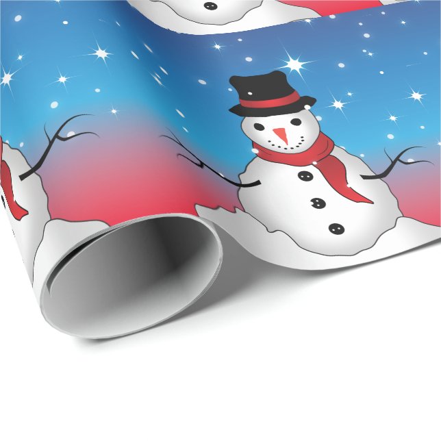 Whimsical Snowman with Black Hat and Red Scarf Wrapping Paper (Roll Corner)