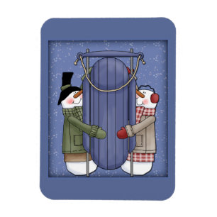 Whimsical Snowman with sledge Magnet