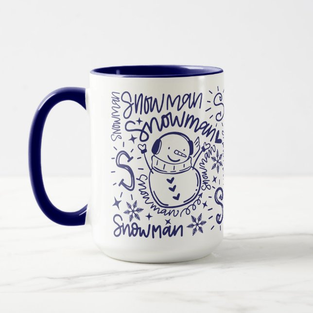 Whimsical Snowman Word Art Christmas Mug (Left)