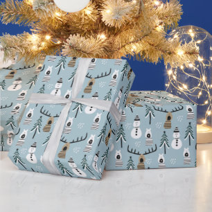 Whimsical Snowmen Reindeer and Trees Wrapping Paper
