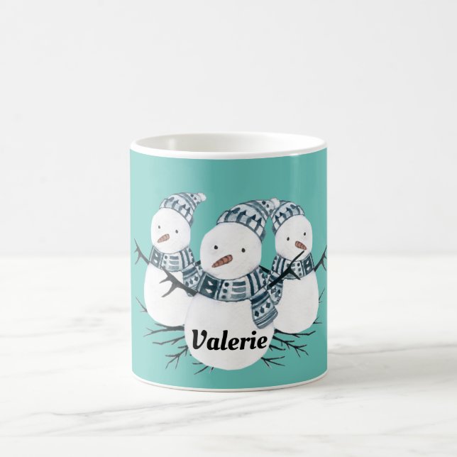 Whimsical Snowmen Trio Personalised Coffee Mug (Center)