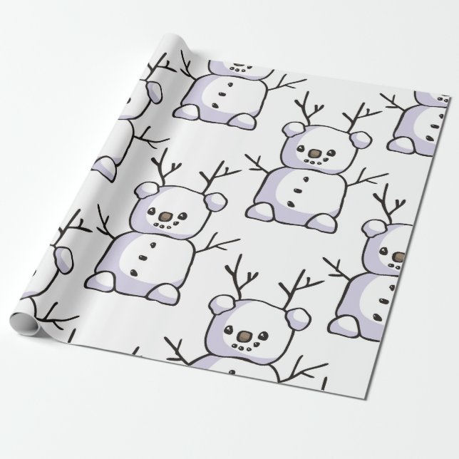 Whimsical Snowmen Wrapping Paper (Unrolled)