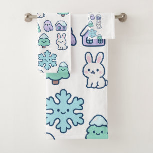 Whimsical Snowy Forest and Cute Creatures Design Bath Towel Set