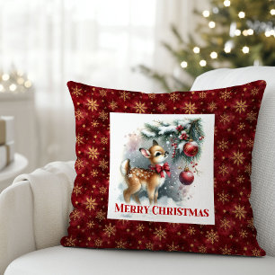 Whimsical snowy scene baby deer kids room decor  cushion