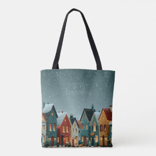 Whimsical Snowy Winter Village Merry Christmas Tote Bag
