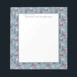 Whimsical Snowy Woodland Foxes Bird Nordic Pattern Notepad<br><div class="desc">Modern Nordic Scandi style pattern of painted whimsical woodland winter with foxes and winter birds: snow owls and bullfinches,  in neutral tones of blue,  red,  and white,  with dark grey trees and branches.</div>