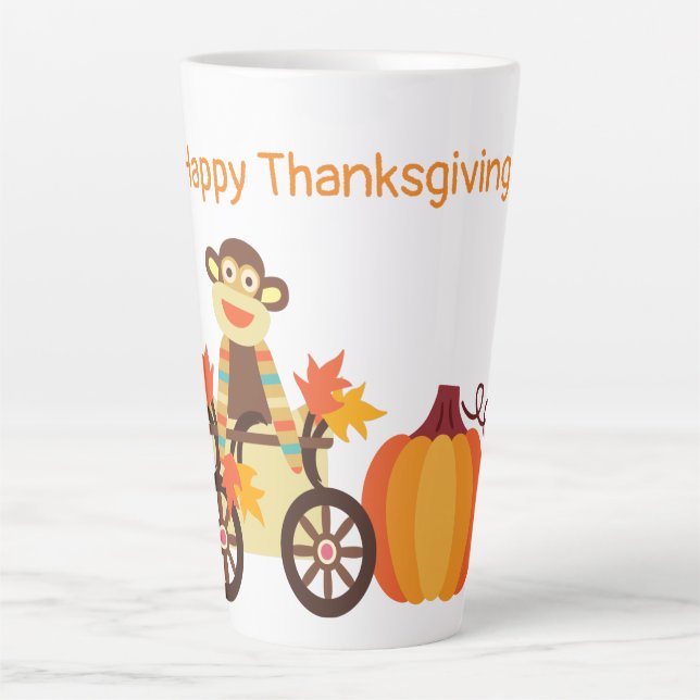 Whimsical Sock Monkey Thanksgiving  Latte Mug (Front)