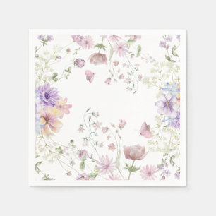 Whimsical Soft Wildflowers Cottage Garden Wedding Napkin