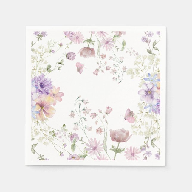 Whimsical Soft Wildflowers Cottage Garden Wedding  Napkin (Front)