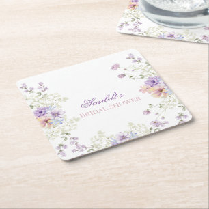 Whimsical Soft Wildflowers Cottage Garden Wedding Square Paper Coaster