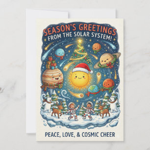 Whimsical Solar System Christmas Party with people Card