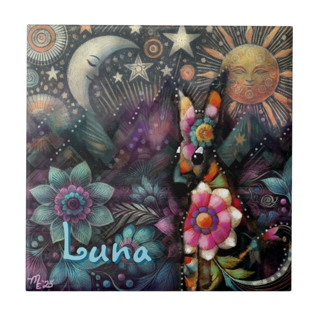 Whimsical Southwest Coyote Animal Personalised Tile (Front)