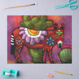 Whimsical Southwest Floral Donkey Decoupage Tissue Paper