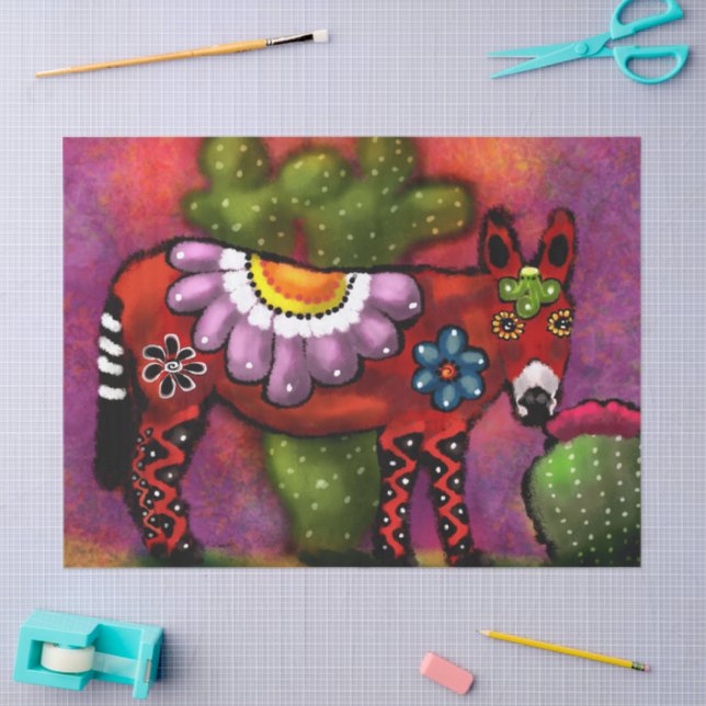 Whimsical Southwest Floral Donkey Decoupage Tissue Paper (Craft)