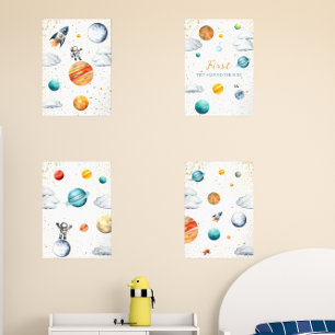 Whimsical Space Adventure Kids Wall Print Set