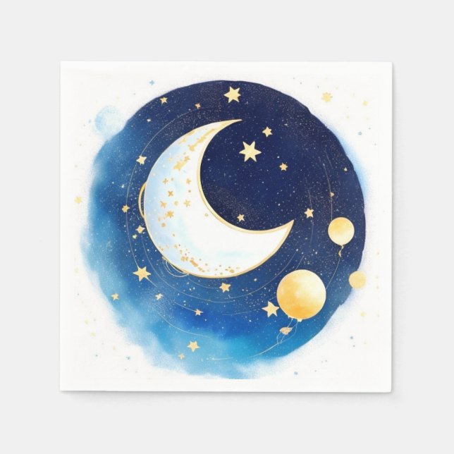 Whimsical Space and Moon Boy Baby Shower Napkin (Front)