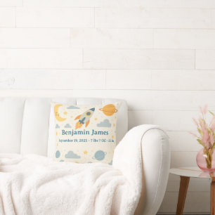 Whimsical Space Nursery Throw Pillow Planets Stars