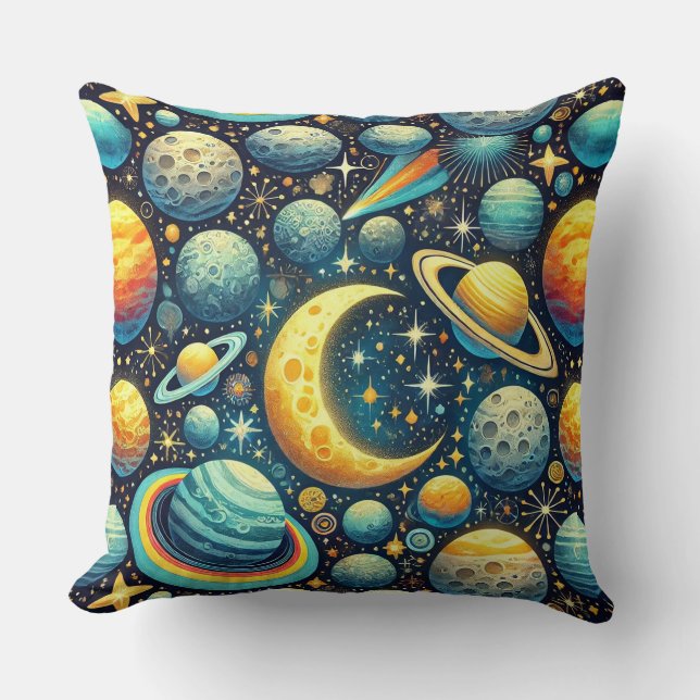 Whimsical space scene cushion (Front)