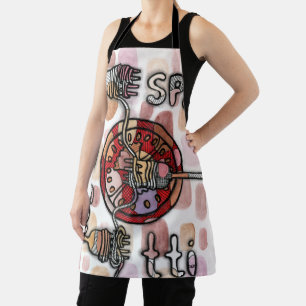 Whimsical Spaghetti Pasta Food Art Abstract Patter Apron